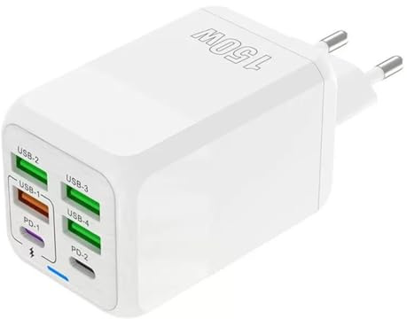 USB C Ladegerät 6-Port Dual PD 2-Typ C und QC 3.0 4-USB-A Stecker Mehrfach Multi-Wandladegeräte Stecker Schnellladegerät Adapter Charger Ladestecker Netzteil für iphone17/16/15/14/Pro/Max Samsung Weiß