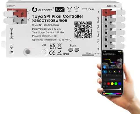 GLEDOPTO LED Controller Pixel Tuya SPI RGBCCT RGBW RGB WiFi ZigBee Controller LED Sincronizzazione dinamica luce-musica Compatibile con Smart Life Google Assistant Alexa