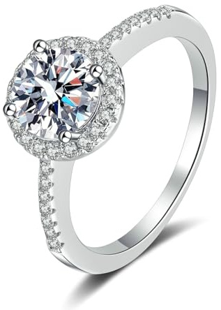 Bishilin Hochzeitsringe Weißgold 375, Damen Ringe Rund mit Diamant 1ct Trauringe Ungewöhnlich Eheringe ohne Nickel Große 58 (18.5)
