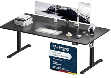 Devoko Bureau Assis Debout Électrique 180 x 80 cm, Standing Desk Noir