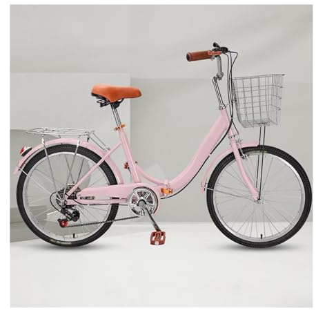NDLHXKFRP Klappbare Pedale Fahrrad, Faltrad for Erwachsene, 6-Gang-Pendler, Verstellbarer Lenkersattel, 22 Zoll, Mehrfarbig(Pink)
