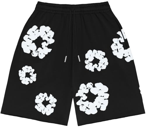 Kurze Hosen Herren Shorts Sommer Sportshorts Baumwolle Blumen Freizeit Hose Herren Kurz Laufhose Leicht Y2K Hip Hop Strandshorts mit Tasche (S)