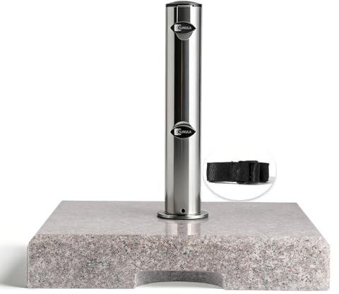Sunula Granit Sonnenschirmständer für Balkon & Garten – Stabiler 30KG Sockel mit Edelstahlrohr für Schirme bis 32-48mm | Quadratische Terrassenplatte 43x43cm