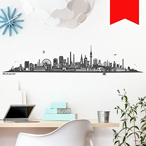 WANDKINGS Wandtattoo - Skyline Ruhrpott (ohne Fluss) - 160 x 34 cm - Hellrot - Wähle aus 6 Größen & 35 Farben