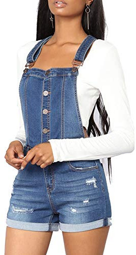 Moda Donna Jeans Corta, Morbuy Nuovo Salopette Senza Maniche Bretelle Jumpsuit Tasche Elasticità Denim Pantaloncini Pantalone Overall Monopezzi Partito Playsuit (S, Blu Chiaro)