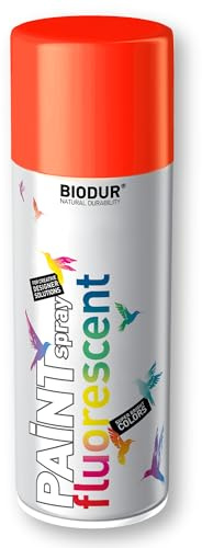 Biodur Fluoreszierend Sprühlack Acryllack Schnelltrocknend 400 ml, 3024: Orange, Glänz, DIY Witterungsbeständig, für Innen- und Außenbereich Sprühdose Lackspray Neon Farbe für Kunststoff Metall