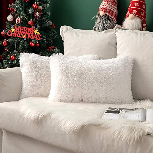 MIULEE 2er Set Kissenbezüge Künstlich Kissenbezug Sofakissen Dekorative Dekokissen Kuschelkissen Plüschkissen Kuschelig Couchkissen Superweich Kissen Flauschig kissenhülle 30x50 cm Weiß