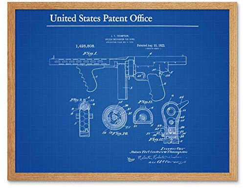 Artery8 Thompson Tommy Breech Mechanism Gun 1922 Classic Patent Art Print Framed Poster Wall Decor 12x16 inch Klassisch Wand Deko