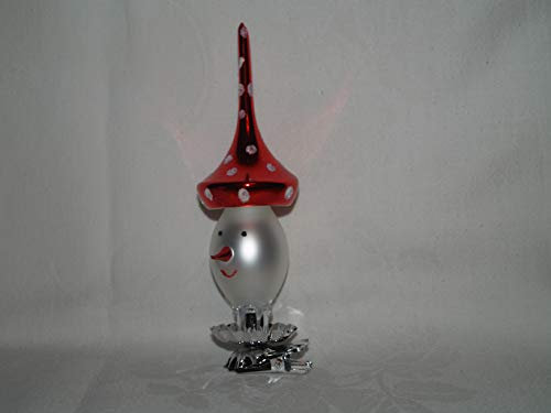 Jingle Bells Lauscha lustiger Wichtel mit Gesicht, Glas, Süßlich, Weihnachtsdekoration, Figur, Sculpture, Rot, Bodenmontage, Weihnachten
