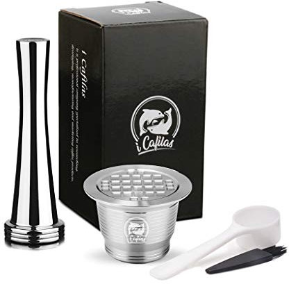 Yue668 Edelstahl Kaffeetasse Kapsel Filterkapsel Kaffeekapsel Kaffeefilter Wiederverwendbar Umweltfreundlich, Mit Puder Bar Pinsel Löffel Kompatibel Mit Nespresso