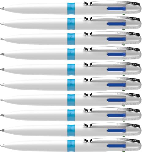 Schneider 138049 Take 4 Kugelschreiber mehrfarbig (4 Farben, Minen wechselbar, recycelter Kunststoff) weiß-hellblau, 10 Stück