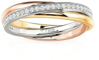 Jeulia Roségold Dreifarbiges Ringband Sterling Silber Damen Ring Rundschliff Diamant Verlobung Erklärung Ringband Jubiläums Versprechen Ring für Sie mit Geschenkbox