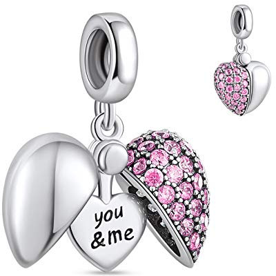 NINGAN “You&Me ” Herz Charm-Anhänger 925 Sterling Silber Charm Bead für europäische Armbänder und Halsketten (Lila)