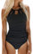 CUPSHE Damen Badeanzug High Neck Bademode Raffung Bauchweg Cut Out Einteilige Strandmode Swimsuit Schwarz XXL