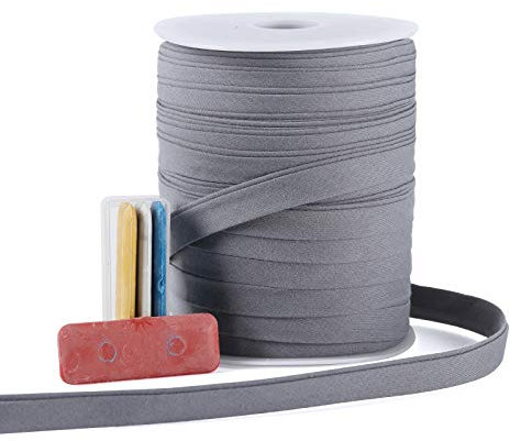 Schrägband, doppelt gefaltet, 1,27 cm, doppelt gefaltetes Schrägband, 45 m (grau) und 4 Stück Nähstoffkreiden zum Basteln, Nähen, Nähen, Säumen, Paspeln, Quilten.