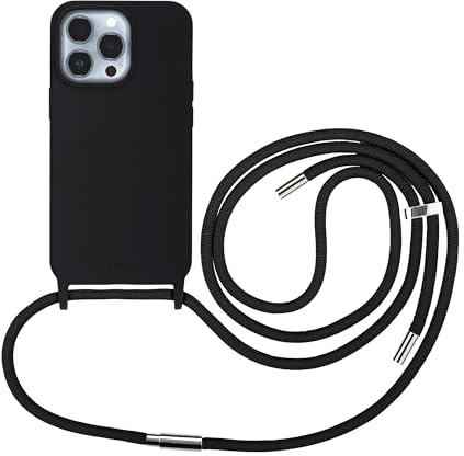 Artwizz HangOn Case für iPhone 13 Pro - Robuste Silikon Handykette mit Abnehmbarem Band - Necklace Handyhülle mit Kordel zum Umhängen - Schwarz