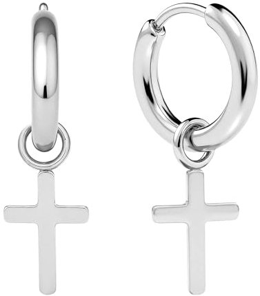 ARTIQO Creolen aus Edelstahl Ohrringe, Creolen mit Anhänger (1,5cm Durchmesser) Statement Ohrringe mit Kreuz Anhänger - wasserfest und hautfreundlich - Modell Kreuz-Silber