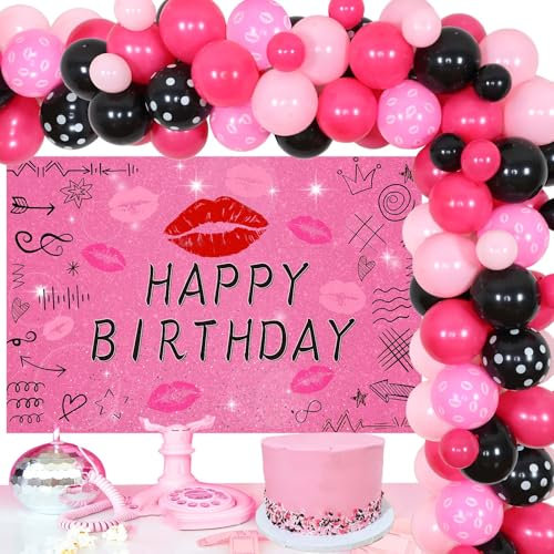 Sursurprise Mean Girls Thema Geburtstag Party Deko, Ballon Girlande Kit mit Mean Girls Kulisse, Lip Folienballon für Mädchen und Frauen Y2K Burn Book Early 2000s Geburtstag Dekoration