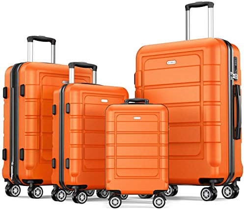 SHOWKOO Valise Lot de 4 Rigide ABS+PC Extensible Légère Durable Trolley Sets de Bagages Cabine avec 4 roulettes Silencieuses à 360° et Serrure TSA (S M L XL-Orange)