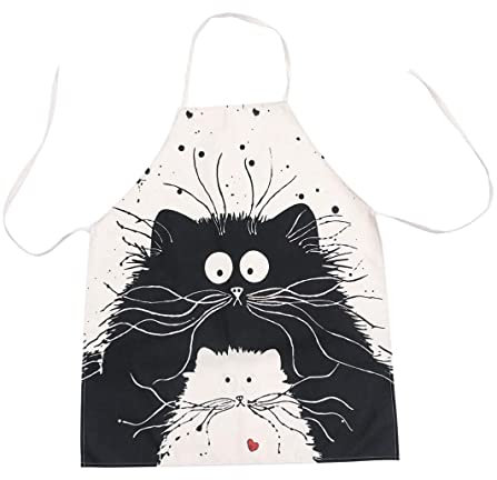 Binnan Küchen Schürze Karikatur Schürze Baumwolle Kochschürze mit Katzen-Motiv Lustige Schürze für Damen und Herren