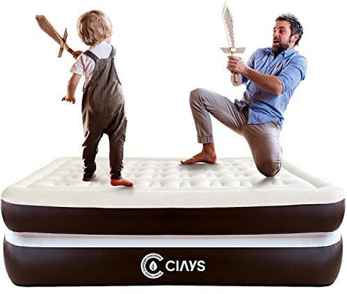 Ciays Colchón de aire con bomba integrada, colchón inflable elevado de 16 pulgadas con bolsa de transporte para el hogar y camping, cama de aire inflable superior flocada para invitados, familia,