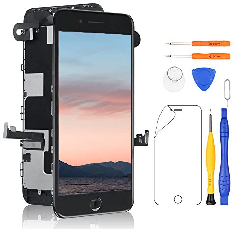 Yodoit for iPhone 8 Plus Screen Replacement Black with Front Camera, Earpiece Speaker, Sensor Flex Cable, 5.5 LCD Display Touch Digitizer Assembly with Repair Tool Kit, Screen Protector