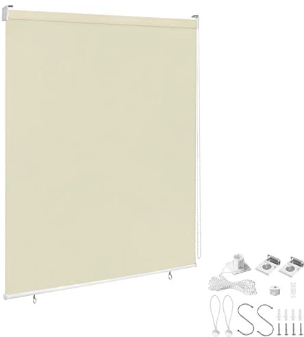 YRHome Außenrollo Balkon Senkrechtmarkise Rollo Balkonrollo 180 x 240 cm Balkonmarkise Sonnenschutz 100% Blickdicht UV-beständige Sichtschutz Rollo Windschut Beschattung Beige