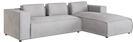 S-Style Möbel Nante Fünfsitziges Ecksofa Trendiges Modernes Ecksofa Nante Mikrofaser Stoff 262cm x 176cm x 64cm Gemütlich Lose Rückenlehnenkissen Schwarze Kunststoffbeine Eckseite Rechts Farbe Grau