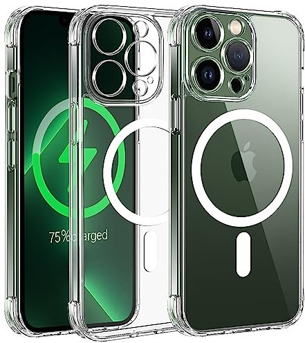 Qasyfanc Hybrid Magnet Kompatibel mit iPhone 13 Pro Hülle Kameraschutz Hülle, Kompatibel mit MagSafe Magnetisch für Dünn Transparent Militärschutz Hülle iPhone 13 Pro Case, Klar