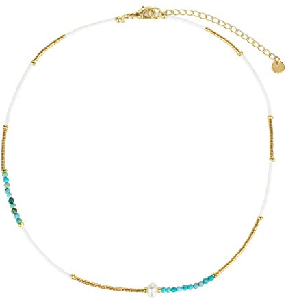 KELITCH Damen Halskette Miyuki Perlen Goldene Perlen Perle Türkis Perlen Anhänger Halskette Modeschmuck für Damen