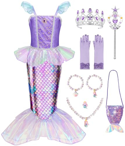 MELAND Mermaid Costume Kids, Princess Costumes for Girls Aged 3-10 | Little Mermaid Dress Up, Birthdays Gift for Girls, Fancy Dress for Halloween Party and Role Play