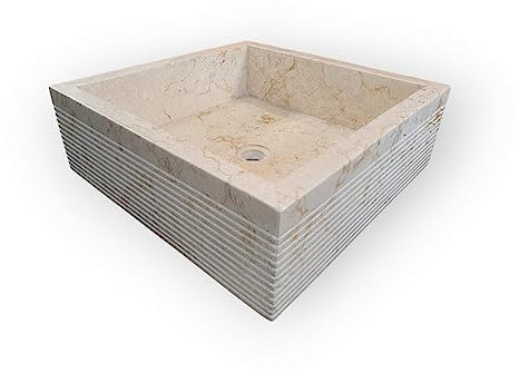 Kinaree Lavabo de piedra natural de mármol claro – 45 x 45 cm – Lavabo – Lavabo de mármol claro – Lavabo de lavado