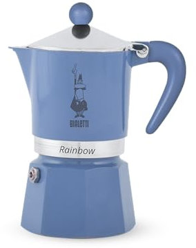 Bialetti Rainbow Moka Pot - Cafetera espresso de 3 tazas con válvula de seguridad - Celeste - Cafetera italiana para estufa