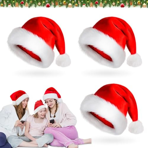 3 Stück Weihnachtsmütze Nikolausmütze Dicker Fellrand aus Plüsch Nikolaus Mütze Weihnachtliche Mütze Reissfest und Dehnbar Für Erwachsene Weihnachtsfeier Weihnachtsmarkt Warme Verdickt (Erwachsene)