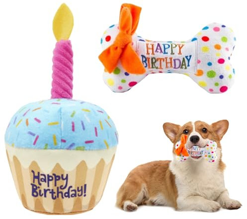 Nizirioo Plüsch-Hundespielzeug, Hund Geburtstag Spielzeug, Weiches Plüsch Hundespielzeug, Welpe Hundetorte Toys, Hunde Knochen Toys, für Welpen, Kleine(Kuchen und Knochen)