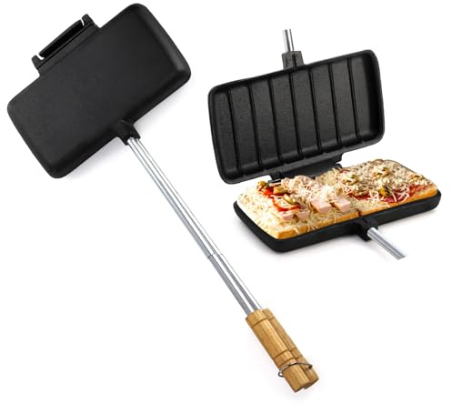 Coloch Pfanne Doppelseitig Toastpfanne - Pie Iron Sandwich Maker, Gusseisen Lagerfeuer Bratpfanne mit langem Griff Handheld Pie Maker Tragbare Lagerfeuer Kochausrüstung für Camping, Sandwich