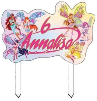 Cake Topper con nome Personalizzato in plexiglass decorazione per torta personaggio a scelta personalizzabile per festa a tema compleanno bambini ragazzi (Fatine Winx)