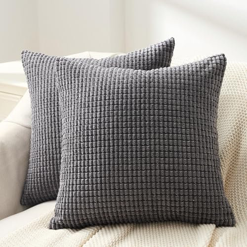 Topfinel Kissenbezug 45x45 Zierkissenbezug Kordsamt Maiskorn Muster Kissenbezüge Dunkelgrau 2er Set Kissenhülle Sofakissen Couchkissen Dekokissen für Deko Wohnzimmer Schlafzimmer Sofa Sessel Zuhause