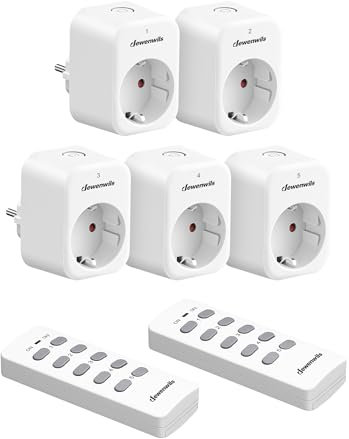DEWENWILS Funksteckdosen mit Fernbedienung, 10A 2300W, Plug-In Ein/Aus Funk-Wandschalter, Kein Kabel Erforderlich, Erweiterbarer Lichtschalter für Feiertagsdeko, 30M Reichweite,Vorprogrammiert, Weiß