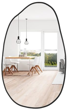 Warmiehomy Bathroom Mirror Irregular Asymmetrical Mirror with Black Frame Wall Mounted Mirror for Living Room, Bathroom, Bedroom, Entryway Wall Decor 52x85cm