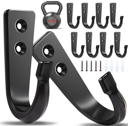 WODEGIFT 10Pcs Heavy Duty Wall Hooks for Hanging, Large Size Wall Hooks, Heavy Duty Metal Wall Hooks, Coat Hooks, for Heavy Backpacks, Heavy Coats, Cast Iron Pans and Other Heavy Items (Black Hooks)