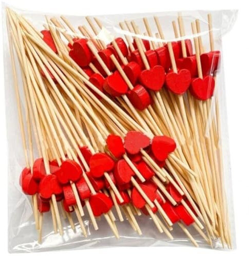 Haowul 100pcs Coeur Cocktail Pics De Brochettes De Coeur en Bois Décoratives Coeur Sophistiqué Les Brochettes Apéritives pour Les Fournitures De Fête d'anniversaire De Mariage