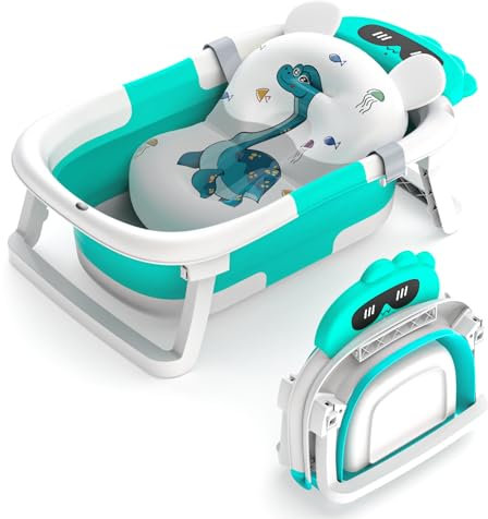 Baby Badewanne,Faltbare Badewanne Baby mit Rutschfester Matte Tragbare Babybadewanne Newborn Essentials Babywanne für Säuglinge und Kleinkinder von 0-24 Monaten
