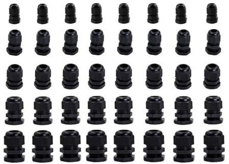 Cable Gland,40pcs Each Of 8 PG7 PG9 PG11 PG13.5 PG16 Thread Nylon Cable Gland Kit Wire Connector Waterproof Plastic Cable Gland Reducer (Color : Black 40pcs) (Color : Black 40pcs)