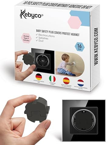 Steckdosen Kindersicherung -Steckdosenschutz Kindersicherung - Kindersicherung Steckdose - Steckdosensicherung Baby ohne Klebstoff oder Schlüssel, für SchuKo Steckdosen Typ F (Schwarz)