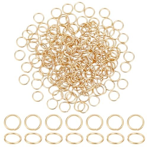 UNICRAFTALE About 200Pcs Stainless Steel Open Jump Rings 9mm Round Rings 24K Gold Plated Jump Rings Metal Connectors for Jewelry Crafting and Keychain Accessories Bracelet Pendant Choker Making