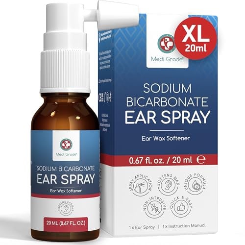 Medi Grade Spray Auricolare per Rimozione del Cerume – Pulizia Orecchie con Bicarbonato di Sodio Naturale per Orecchie Bloccate – 20ml con oltre 50 Spruzzi per Applicazione Facile e Cura Delicata