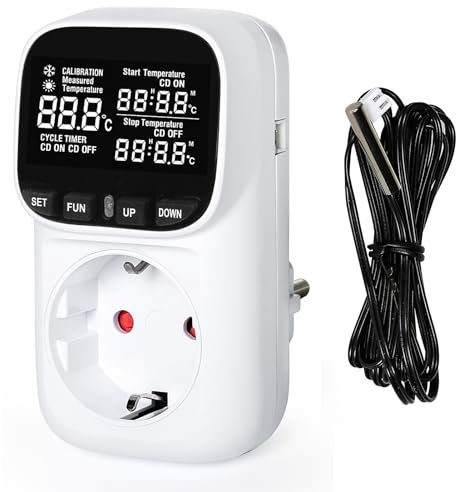 Thermostat Steckdose 230v Temperaturregler Zeitschaltuhr Steckdose Timer Steckdose -40℃-120℃ 16A Mit Zykluszeitsteuerung Zeitschaltuhrfunktion Zeitbereich 0-99 Std und 59 Min.