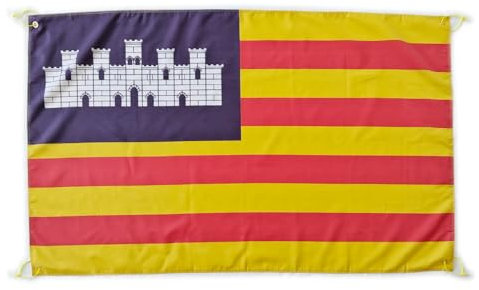 Bandera Islas Baleares Grande 150x90cm, Bandera Islas Baleares para Balcon con 4 Ojales y 4 Bridas