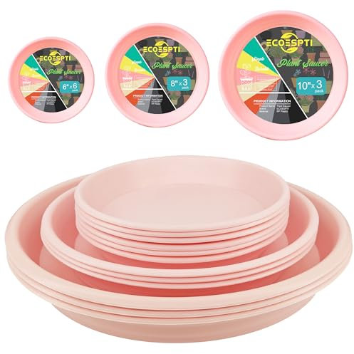 ECOESPTI Lot de 12 soucoupes colorées en plastique durable de 15,2 cm, 20,3 cm, 25,4 cm, soucoupes rondes pour pot de fleurs, plateau d'égouttement pour intérieur et extérieur, rose